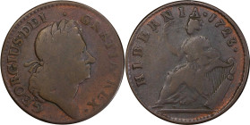 1723 Wood's Hibernia Halfpenny. Martin 4.42-Gc.20, W-13120. Rarity-3. VG-10 (PCGS).
103.4 grains.
PCGS# 920936. NGC ID: F7J4.
From the Sydney F. Ma...