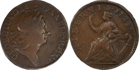 1723 Wood's Hibernia Halfpenny. Martin 4.52-Gc.9, W-13120. Rarity-6. VF Details--Bent (PCGS).
111.1 grains.
PCGS# 920962. NGC ID: F7J4.
From the Sy...