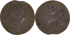 1723 Wood's Hibernia Halfpenny. Martin 4.55-Gc.26, W-13120. Rarity-4. VF Details--Environmental Damage (PCGS).
110.8 grains.
PCGS# 921247. NGC ID: F...