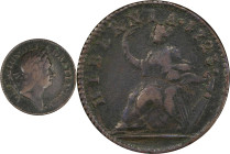 1723 Wood's Hibernia Halfpenny. Martin 4.58-Gc.27, W-13120. Rarity-3. VF Details--Environmental Damage (PCGS).
112.5 grains.
PCGS# 921256. NGC ID: F...