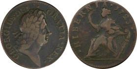 1723 Wood's Hibernia Halfpenny. Martin 4.63-Fb.1, W-13470. Rarity-5. VF-20 (PCGS).
103.0 grains.
PCGS# 920845. NGC ID: F7J4.
From the Sydney F. Mar...