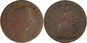 1723 Wood's Hibernia Halfpenny. Martin 4.74-Gb.11, W-13120. Rarity-4. Good-6 (PCGS).
119.5 grains.
PCGS# 920889. NGC ID: F7J4.
From the Sydney F. M...