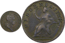 1724 Wood's Hibernia Halfpenny. Martin 4.30-K.1, W-13690. Rarity-2. EF Details--Environmental Damage (PCGS).
112.1 grains.
PCGS# 920838. NGC ID: F7J...
