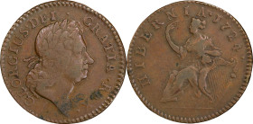 1724 Wood's Hibernia Halfpenny. Martin 4.51-K.4, W-13690. Rarity-2. VF Details--Scratch (PCGS).
116.6 grains.
PCGS# 920969. NGC ID: F7J9.
From the ...