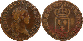 1720-)( Liard au buste enfantin. John Law Issue. Besançon Mint. Gadoury-270, Hodder-1, Anton-Kesse pp. 46-50. VF-25 (PCGS).
47.3 grains.
PCGS# 61252...