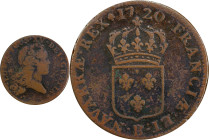 1720-B Sol au buste enfantin. John Law Issue. Rouen Mint. Gadoury-276, Hodder-3, Anton-Kesse pp. 46-50. Fine Details--Environmental Damage (PCGS).
19...