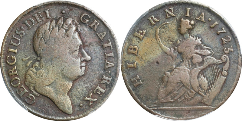 1723 Wood's Hibernia Halfpenny. Martin 4.54-Ha.2, W-12900. Rarity-3. Fine Detail...