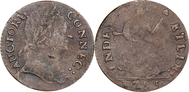 1785 Connecticut Copper. Miller 4.3-A.2, W-2365. Rarity-3. Bust Right. Very Fine...