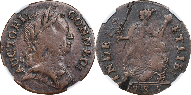 1785 Connecticut Copper. Miller 5-F.5, W-2375. Rarity-3. Bust Right. VF-35 BN (N...