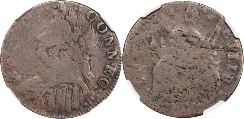 1787 Connecticut Copper. Miller 8-N, W-2835. Rarity-5. Mailed Bust Left, Tall He...