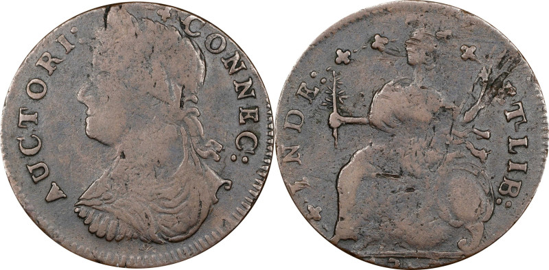 1787 Connecticut Copper. Miller 17-g.3, W-3040. Rarity-3. Draped Bust Left. Fine...