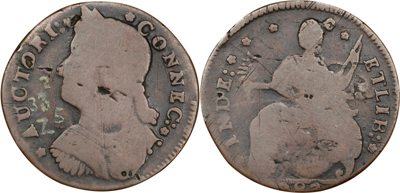 1787 Connecticut Copper. Miller 33.2-Z.5, W-3340. Rarity-1. Draped Bust Left. Ve...