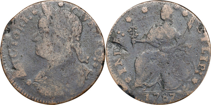 1787 Connecticut Copper. Miller 33.5-T.2, W-3420. Rarity-5-. Draped Bust Left, S...