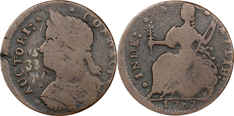 1787 Connecticut Copper. Miller 33.15-r.1, W-3605. Rarity-2. Draped Bust Left, B...