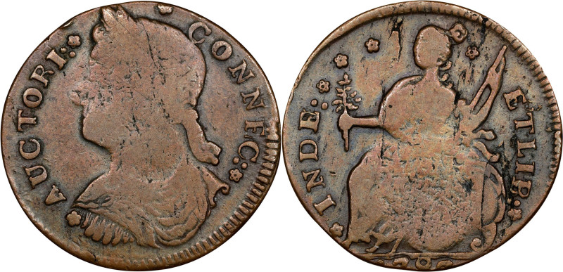 1787 Connecticut Copper. Miller 33.19-Z.1, W-3645. Rarity-4. Draped Bust Left, I...