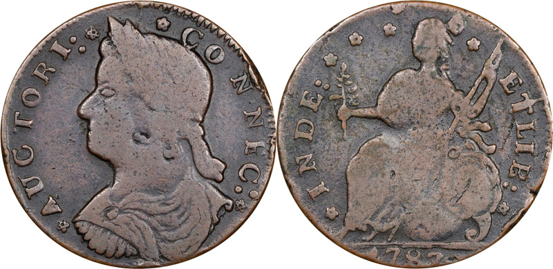 1787 Connecticut Copper. Miller 33.33-Z.11, W-3840. Rarity-6-. Draped Bust Left....