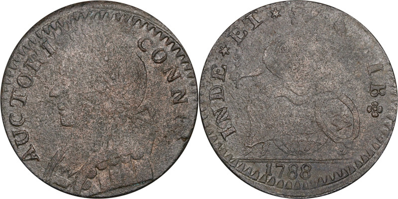 1788 Connecticut Copper. Miller 9-E, W-4500. Rarity-4+. Mailed Bust Left. Extrem...