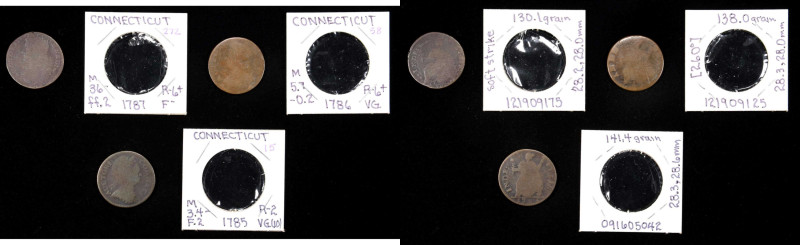 Lot of (3) Connecticut Coppers.
Included are: 1785 Bust Right; 1786 Mailed Bust...