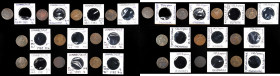 Lot of (10) 1787 Connecticut Coppers. Draped Bust Left.
Grades are Very Good or Fine, all examples impaired due to varying degrees of environmental d...