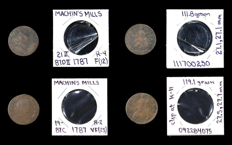 Lot of (2) 1787 Machin's Mills Halfpennies. GEORGIVS III, Group III. Very Fine, ...