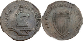 1786 New Jersey Copper. Maris 17-b, W-4870. Rarity-3. Siboni DS1. Straight Plow Beam, Chess Knight, PLUKIBUS, Large Planchet. Overstruck on a Connecti...