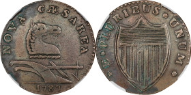 1787 New Jersey Copper. Maris 32-T, W-5100. Rarity-2. No Sprig Above Plow, Wide Ears Below Gap. VF Details--Corrosion (NGC).
137.5 grains.
PCGS# 688...