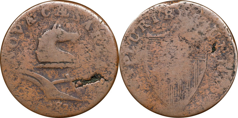 1787 New Jersey Copper. Maris 38-Y, W-5170. Rarity-3. No Sprig Above Plow, Pony ...