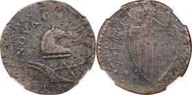 1787 New Jersey Copper. Maris 38-c, W-5190. Rarity-3. No Sprig Above Plow, Pony Head. VF-25 BN (NGC).
132.3 grains. Double Struck, although not attri...