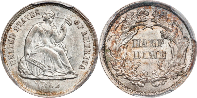 1862 Liberty Seated Half Dime. MS-62 (PCGS).

PCGS# 4381. NGC ID: 234B.