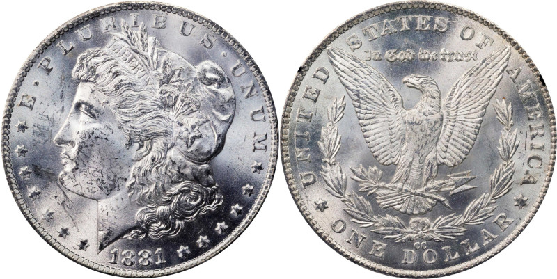 1881-CC GSA Morgan Silver Dollar. Mint State (Uncertified).
The original box an...