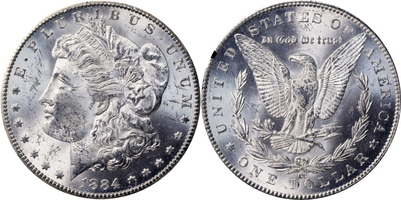 1884-CC GSA Morgan Silver Dollar. Mint State (Uncertified).
The original box an...