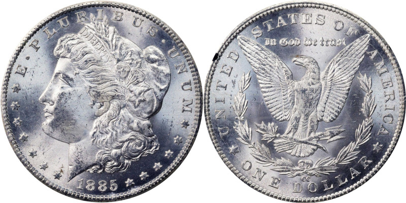 1885-CC GSA Morgan Silver Dollar. MS-64+ (NGC).
The original box and card are n...