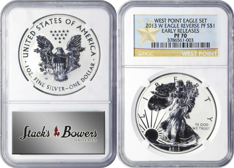 Lot of (2) 2013-W Silver Eagles. West Point Eagle Set. Early Releases. (NGC).
A...