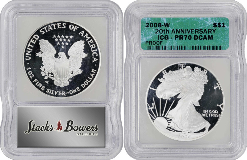 Lot of (3) Certified 2006-Dated Silver Eagles. 20th Anniversary. (ICG).
Include...