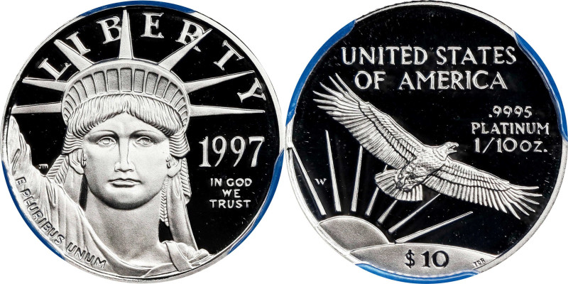 1997-W Tenth-Ounce Platinum Eagle. Mint Engraver Series. Proof-70 Deep Cameo (PC...