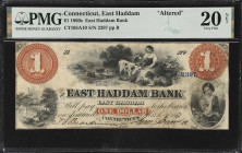 East Haddam, Connecticut. East Haddam Bank. 1861 $1. PMG Very Fine 20 Net. Previously Mounted. Altered.
No. 2397. Plate B. An altered note of impress...