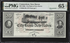 New Haven, Connecticut. City Bank of New Haven. 18xx $20. PMG Gem Uncirculated 65 EPQ. Remainder.
No. None. Plate C. An attractive Remainder from thi...