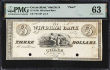 Windham, Connecticut. Windham Bank. 18xx $3. PMG Choice Uncirculated 63. Proof.
No. None. Plate A. Female allegorical figure and cherubs at center re...