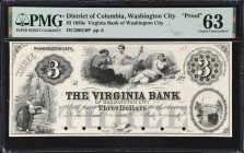 Washington City, District of Columbia. Virginia Bank of Washington City. 18xx $3. PMG Choice Uncirculated 63. Proof.
No. None. Plate A. Trio of femal...