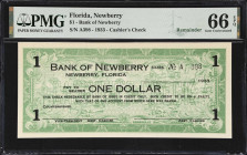 Newberry, Florida. Bank of Newberry. 1933 $1. PMG Gem Uncirculated 66 EPQ. Remainder.
A rather unusual item hailing from rural Alachua County Florida...