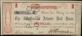 Atlanta, Georgia. Western & Atlantic Rail Road. 1862 $1. Choice About Uncirculated.
No. 504. Plate B. A fine representative of what filled the void d...