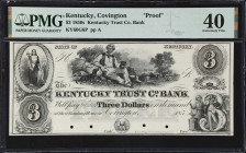 Covington, Kentucky. Kentucky Trust Company Bank. 185x $3. PMG Extremely Fine 40. Proof.
No. None. Plate A. Farmer at rest with his dog at center. Vi...