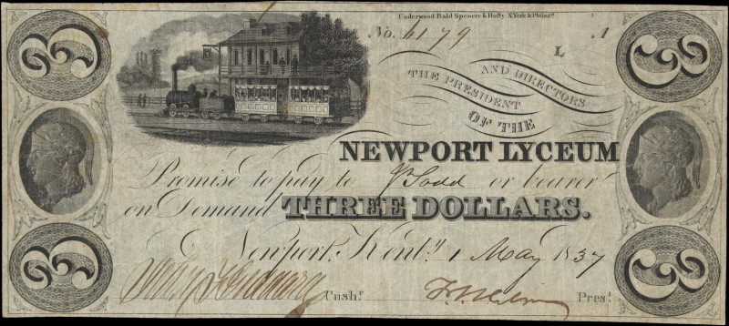 Newport, Kentucky. President and Directors of the Newport Lyceum. 1837 $3. Fine....