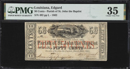 Edgard, Louisiana. Parish of St. John the Baptist. 1862 50 Cents. PMG Choice Very Fine 35.
No. 492. Plate L. A scarce fractional denomination printed...