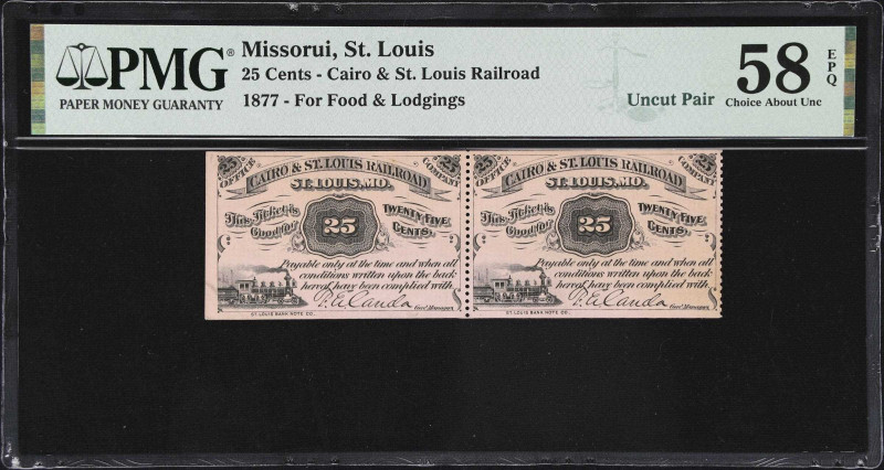 St. Louis, Missouri. Cairo & St. Louis Railroad. 1877 25 Cents. PMG Choice About...