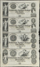 Uncut Sheet of (4). Lambertville, New Jersey. Delaware Bridge Company. 18xx $1-$1-$2-$3. Choice Uncirculated.
Not from Delaware, but rather a town ov...