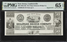 Lambertville, New Jersey. New Hope Delaware Bridge Company. 18xx $50. PMG Gem Uncirculated 65 EPQ. Remainder.
No. None. Plate G. An attractive Remain...