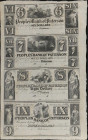 Uncut Sheet of (4). Paterson, New Jersey. Peoples' Bank of Paterson. 18xx $6-$7-$8-$9. About Uncirculated.
An interesting sheet not by virtue of subj...