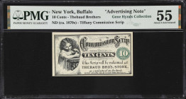 Buffalo, New York. Thebaud Brothers. ND (ca. 1870s) 10 Cents. PMG About Uncirculated 55. Advertising Note.
A piece which did little to fulfill its in...