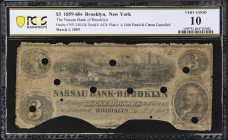 Brooklyn, New York. Nassau Bank of Brooklyn. 1859 $3. PCGS Banknote Very Good 10.
No. 4436. Plate A. Opening in 1859 the Nassau Bank of Brooklyn woul...
